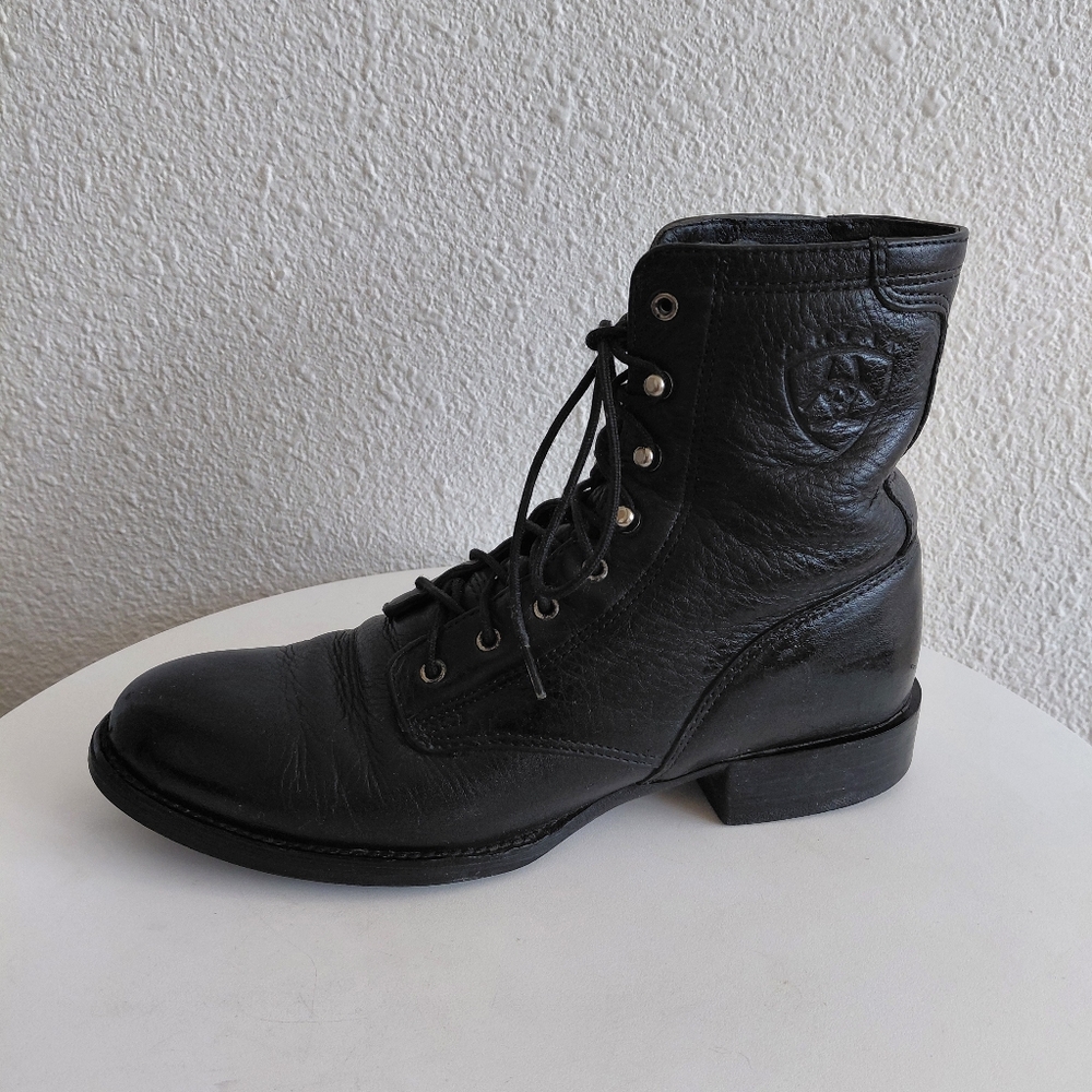 Ariat Womens Black Leather Ankle Laced Up Western Work Boots